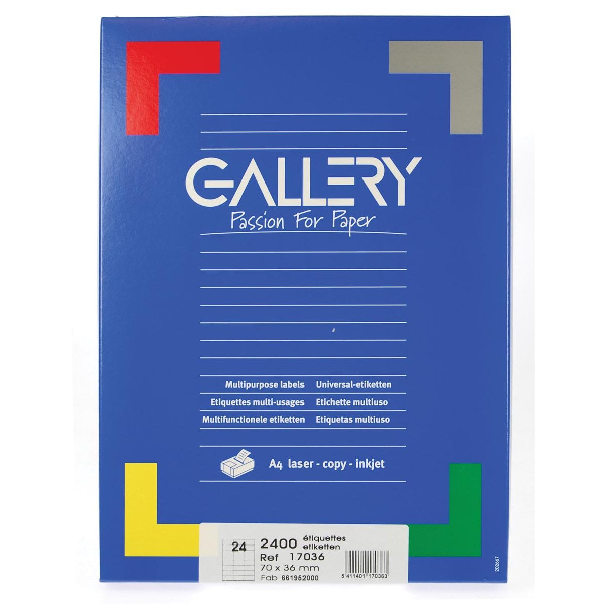 Gallery -   witte etiketten Ft 70 x 36 mm (b x h), rechte hoeken, doos van 2.400 etiketten