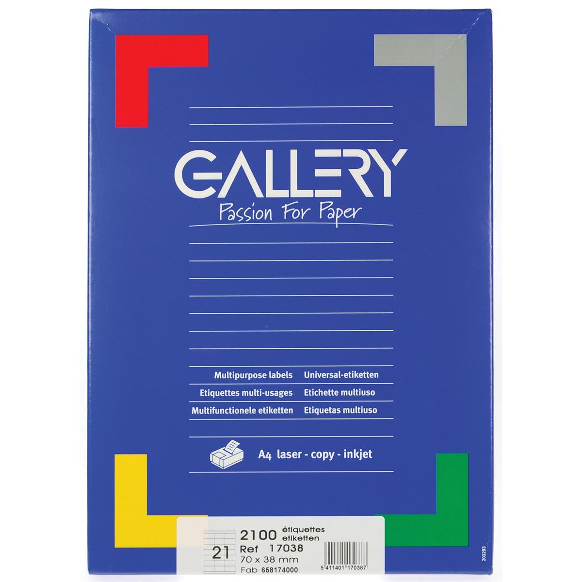 Gallery -   witte etiketten ft 70 x 38 mm (b x h), rechte hoeken, doos van 2.100 etiketten
