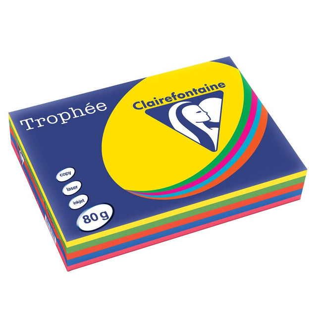 Clairefontaine -  Trophée intens A4, 80 g, 5 x 100 vel, geassorteerde kleuren