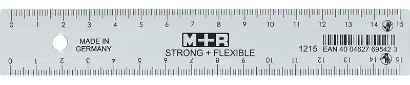 M+R - Latte Strong Flexible, avec échelle pour droitiers et gauchers, 15 cm, transparente