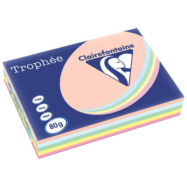 Clairefontaine - Trophée Tel, papier coloré, A3, 80 g, 5 x 100 feuilles, couleurs assorties