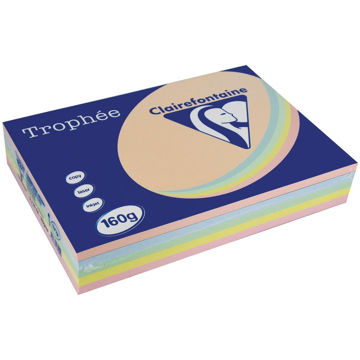 Clairefontaine - Trophée Tél A4, 160 g, feuille 5x50, couleurs assorties