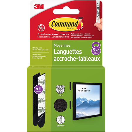 Command -  fotolijststrip, medium, draagvermogen 5 kg, zwart, blister van 8 stuks
