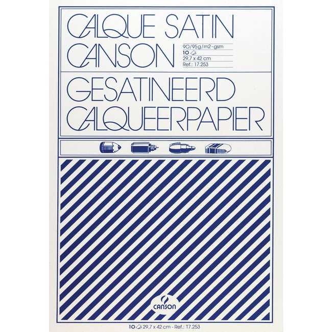 Canson - Papier calque satiné 10 feuilles 90gr A3 translucide