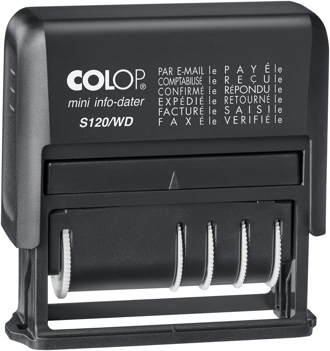 Colop -  tekststempel Mini-Info Dater S 120/WD, met datum en 12 verschillende woorden, frans