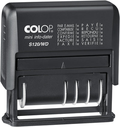 Colop -  tekststempel Mini-Info Dater S 120/WD, met datum en 12 verschillende woorden, frans