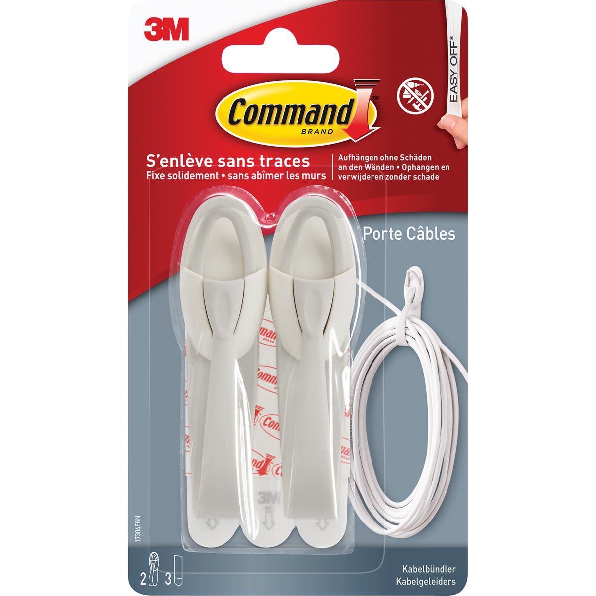 Command - kabelbundelaar, medium, draagvermogen 900 gram, wit, blister van 2 stuks