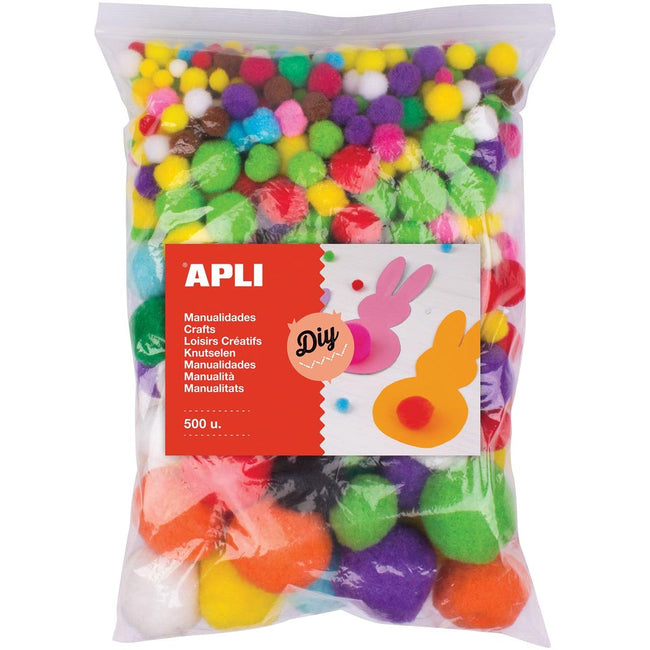 APLI - Pompons, Tasche mit 500 Teilen in verschiedenen Farben