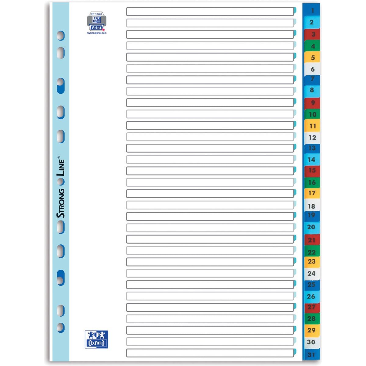 Oxford-Oxford-Registerkarten, Format A4, aus PP, 11-go-Sperement, farbige Registerkarten, Set 1-31