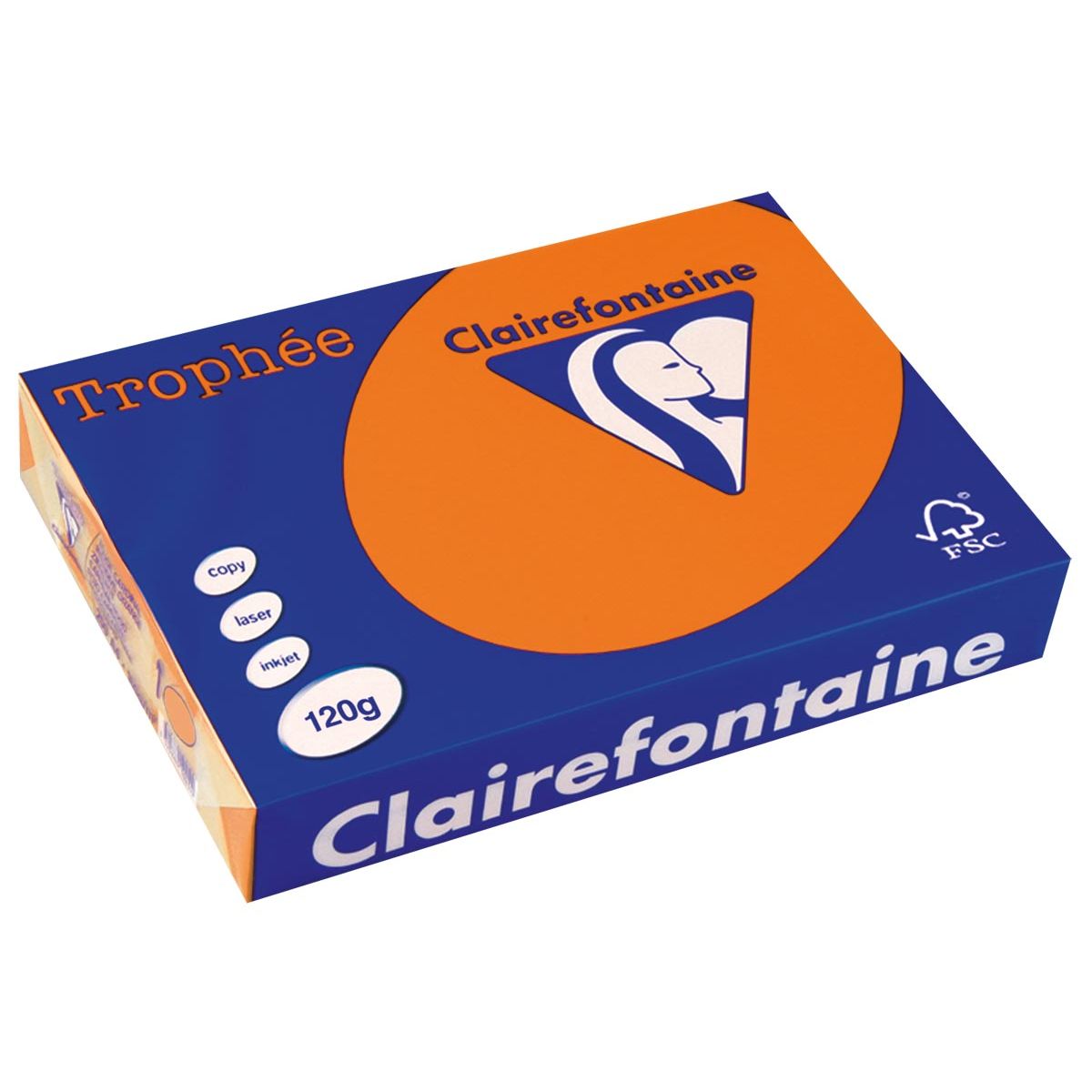 Clairefontaine - Trophée Intens, papier coloré, A4, 120 g, 250 feuilles, orange vif