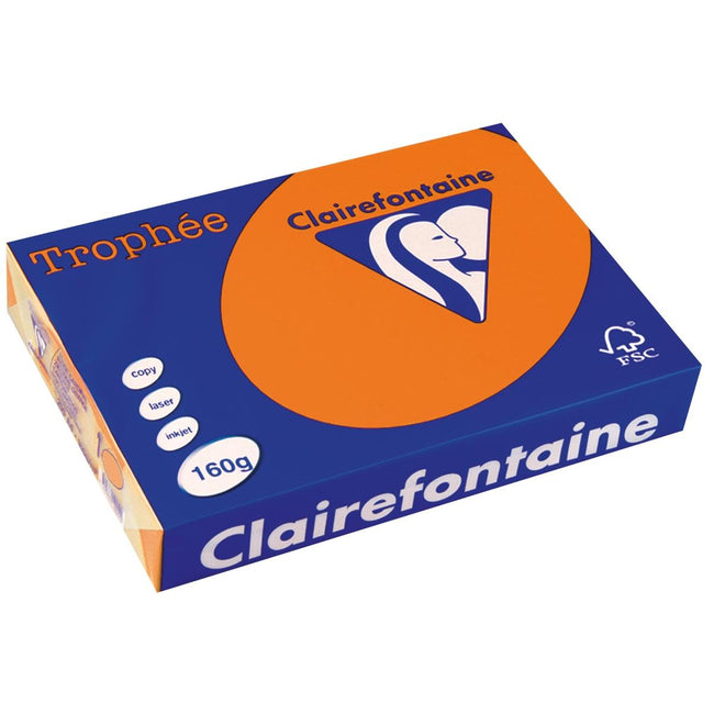 Clairefontaine - Trophée Intens, papier coloré, A4, 160 g, 250 feuilles, orange vif