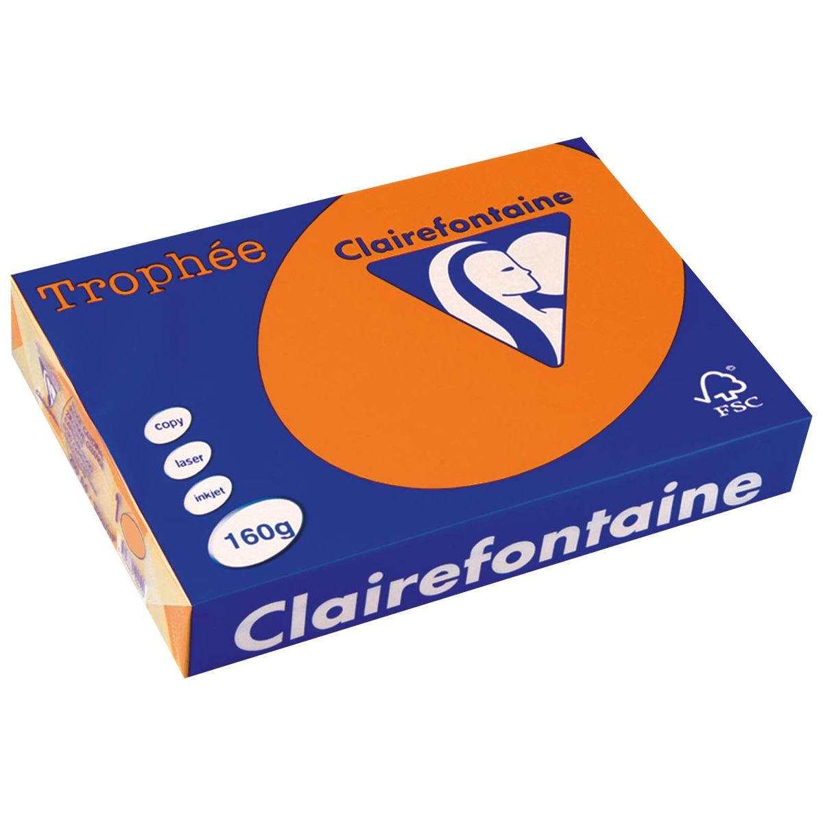 Clairefontaine - Intentes trophées, papier coloré, A4, 160 g, 250 feuilles, orange vif