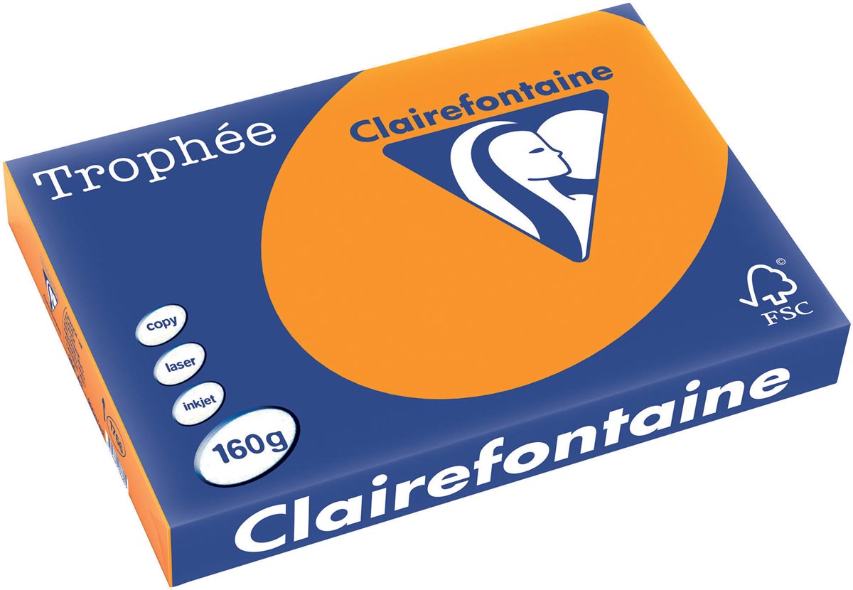 Clairefontaine -  Trophée Intens, gekleurd papier, A3, 160 g, 250 vel, feloranje
