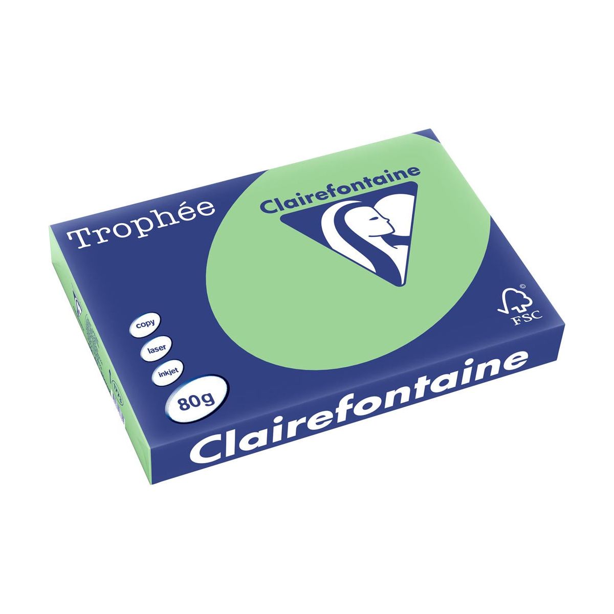 Clairefontaine - Trophée Tel, papier coloré, A3, 80 g, 500 feuilles, vert naturel