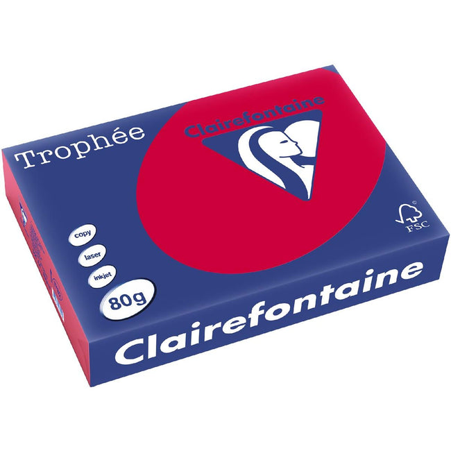 Clairefontaine - Trophée Intens, papier coloré, A4, 80 g, 500 feuilles, rouge cerise