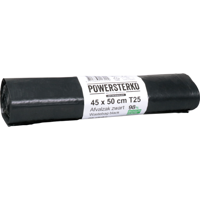 PowerSterko -  Afvalzak | Gerecycled LDPE | 45x50cm | T25 | zwart | 1000 stuks