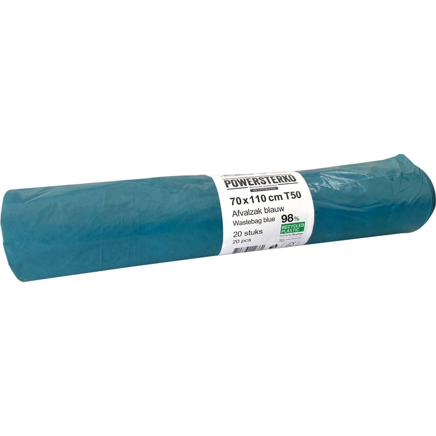 PowerSterko -  Afvalzak | Gerecycled LDPE | 70x110cm | T50 | blauw | 200 stuks