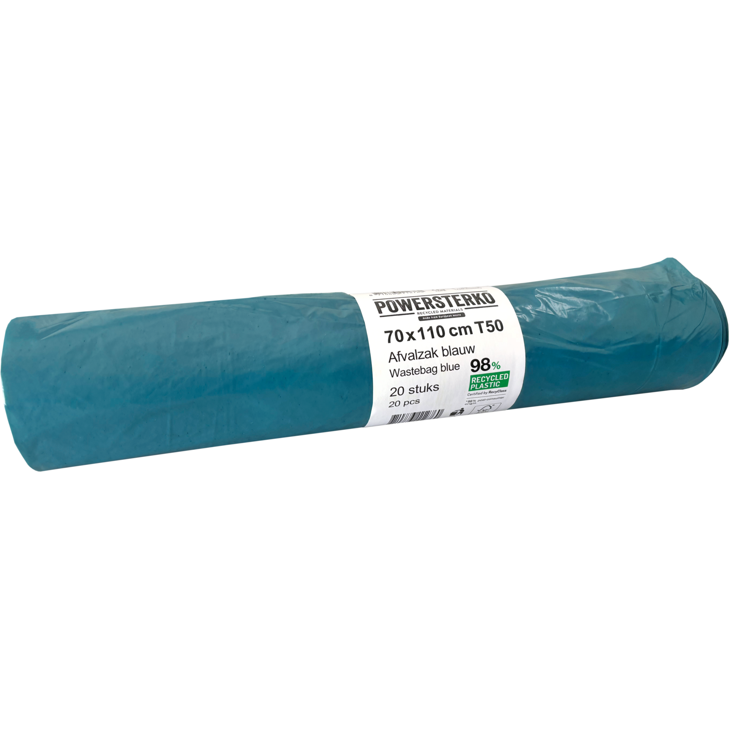 PowerSterko - Sac poubelle | PEBD recyclé | 70x110cm | T50 | bleu | 200 pièces