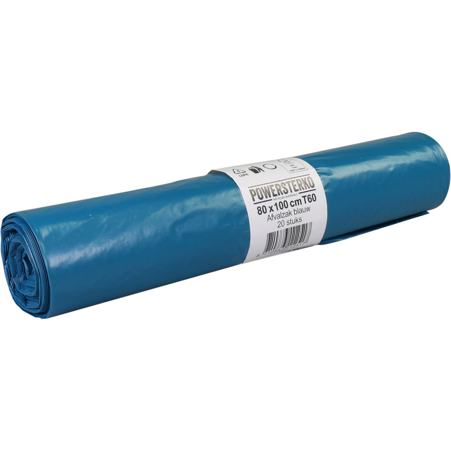 PowerSterko - Sac poubelle | PEBD recyclé | 80x100cm | T60 | bleu | 200 pièces