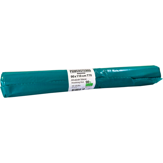 PowerSterko -  Afvalzak | Gerecycled LDPE | 90x110cm | T70 | blauw | 100 stuks