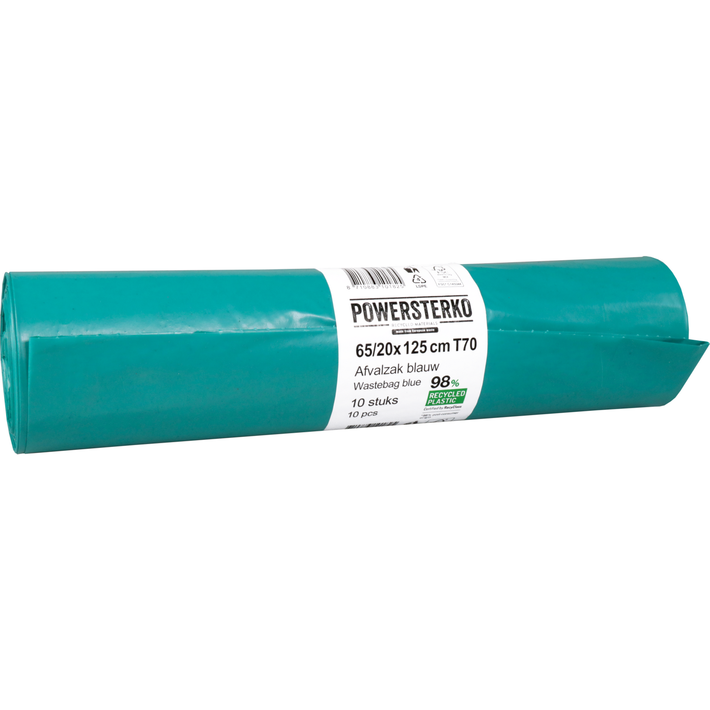 PowerSterko - Sac poubelle | PEBD recyclé | 65/ 20x125cm | T70 | bleu | 100 pièces
