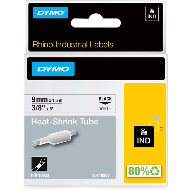 Dymo - Gaine thermorétractable industrielle Labele Rhino 9mm noir sur blanc