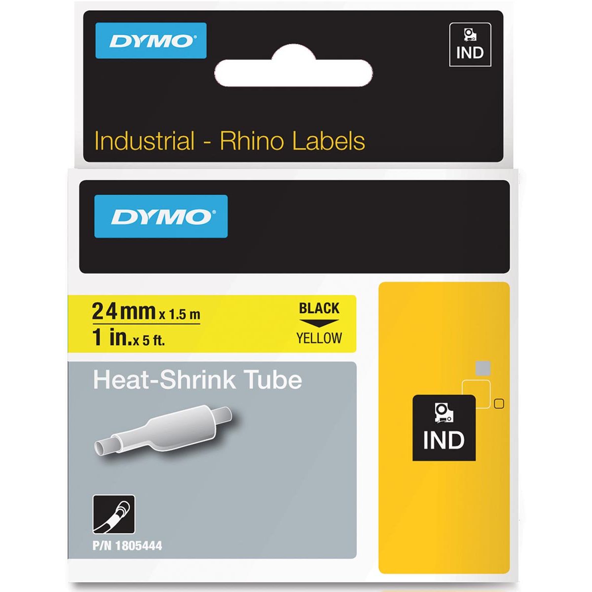 Dymo -  RHINO krimpkous 24 x 1,5 mm, zwart op geel