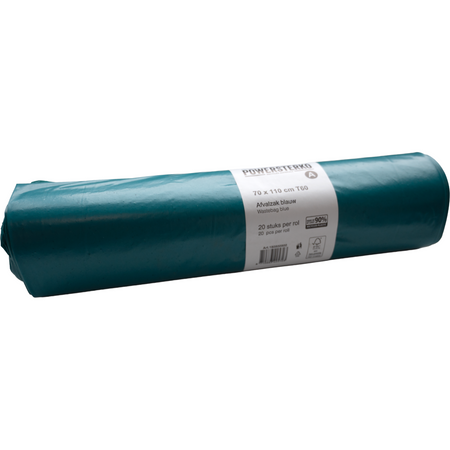 PowerSterko -  Afvalzak | Gerecycled LDPE | 70x110cm | T60 | blauw | 200 stuks