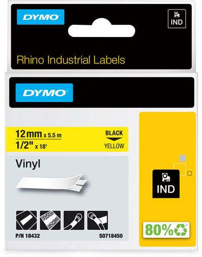 Dymo – Labele Rhino Industrie-Vinyl, 12 mm, Schwarz auf Gelb