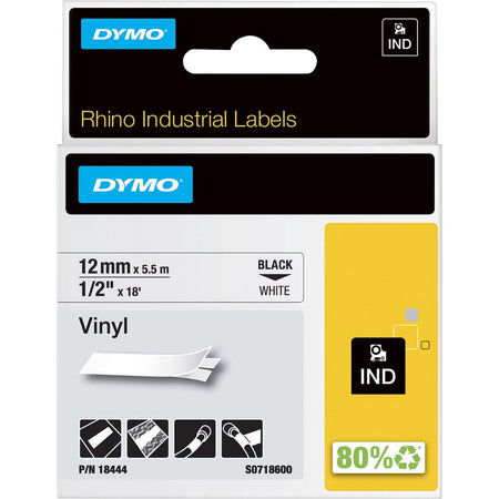 Dymo -  RHINO vinyle 12 mm, zwart op wit