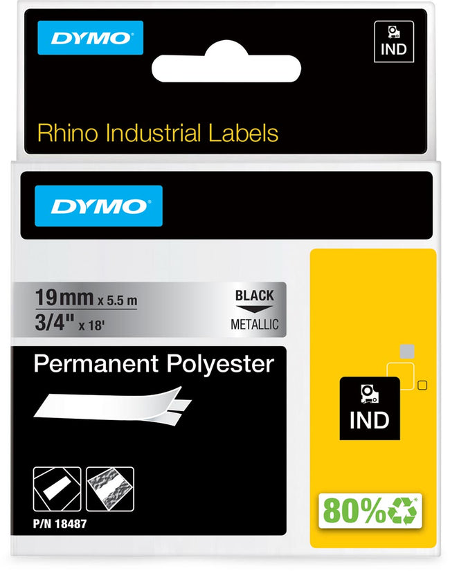 Dymo - Rhino E Permanent Polyester 19 mm, schwarz auf Metall