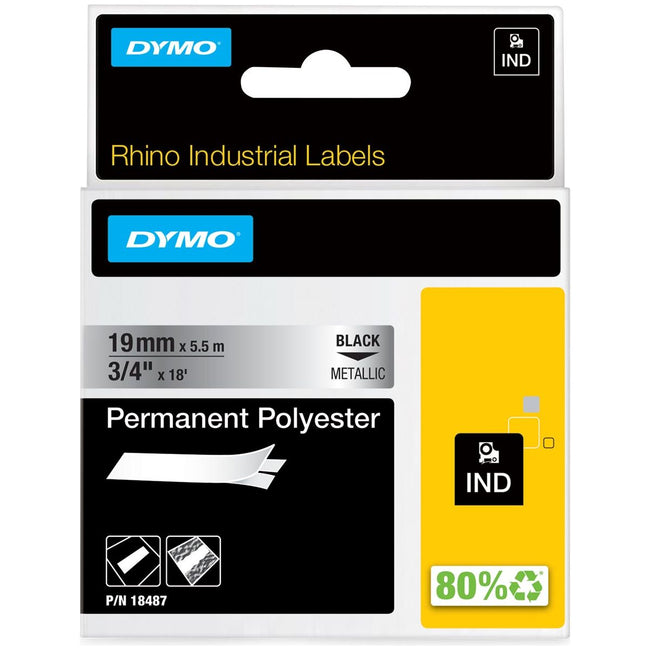 Dymo - Rhino E Polyester permanent 19 mm, noir sur métal