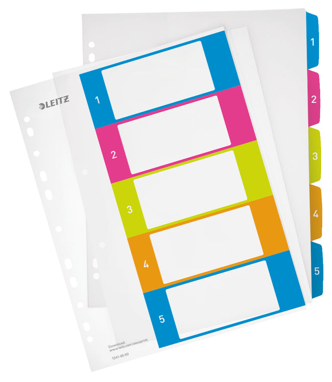 Leitz - Onglet WOW A4+ 11 trous 1-5 PP assortis