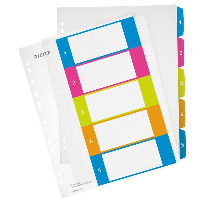 Leitz - Onglet WOW A4+ 11 trous 1-5 PP assortis