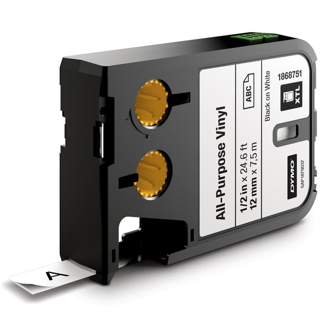 Dymo -  XTL e ft 12 mm, zwart op wit, vinyl