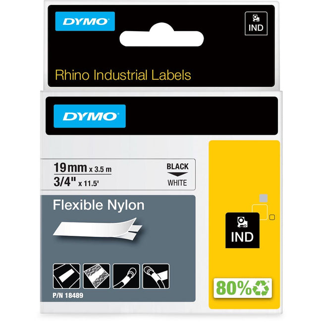 Dymo - Labele Rhino nylon industriel 19mm noir sur blanc