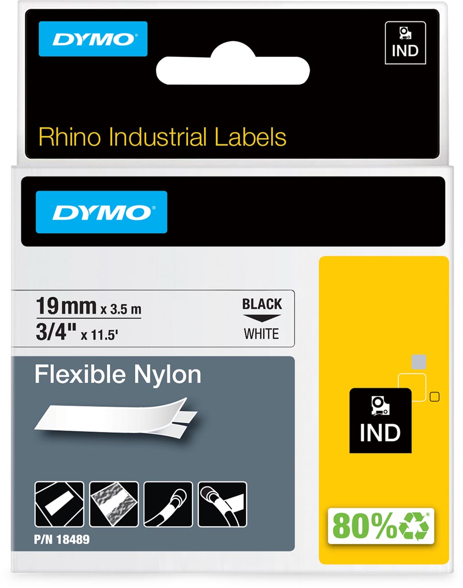 Dymo - Labele Rhino Industrienylon 19 mm schwarz auf weiß