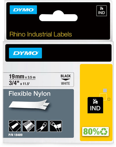 Dymo - Labele Rhino Industrienylon 19 mm schwarz auf weiß