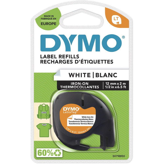 Dymo - Labele LetraTag thermocollant 12mm noir sur blanc