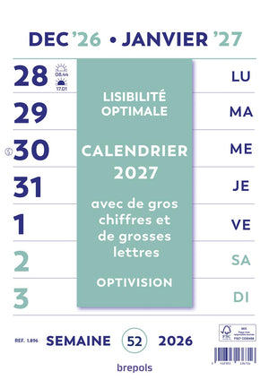 Brepols - Calendrier Optivision Wall-week, Français, 2026