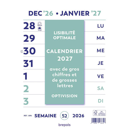 Brepols -   Optivision Wand-week kalender, Franstalig, 2027