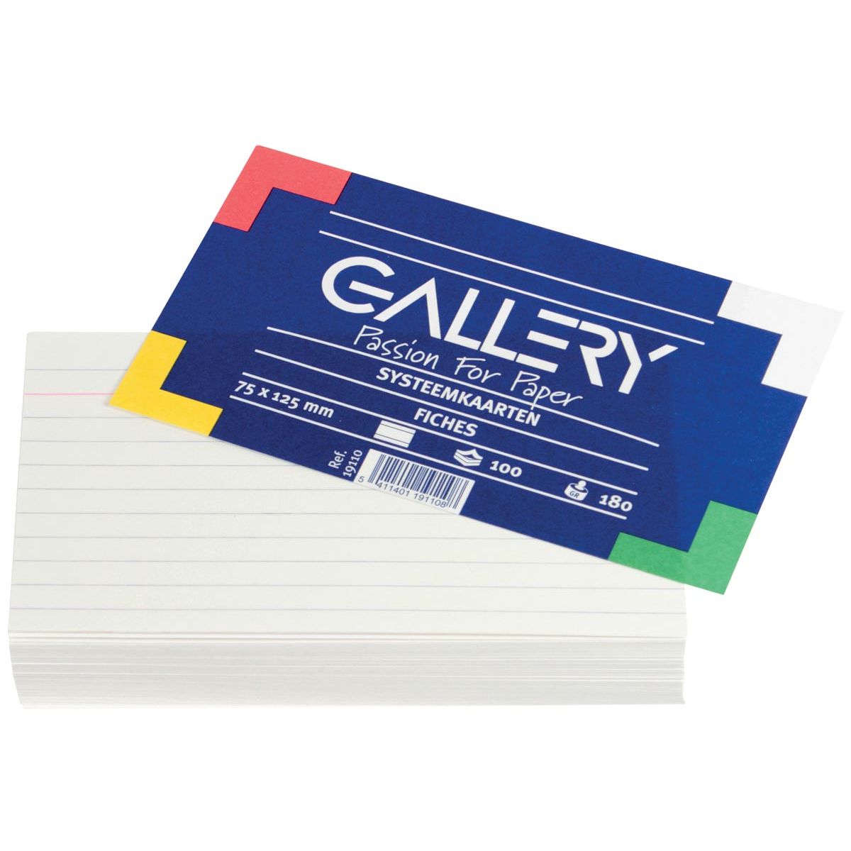 Gallery - fiches blanches, pi 7,5 x 12,5 cm, lignées, paquet de 100 pièces