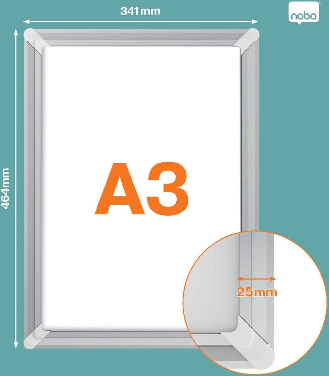 Nobo -  clicklijst Plus, uit aluminium, versterkende hoeken, ft A3