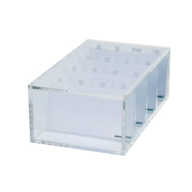 Maul -  visitekaartbox acryl met deksel incl. index 11.4x19x7.2cm