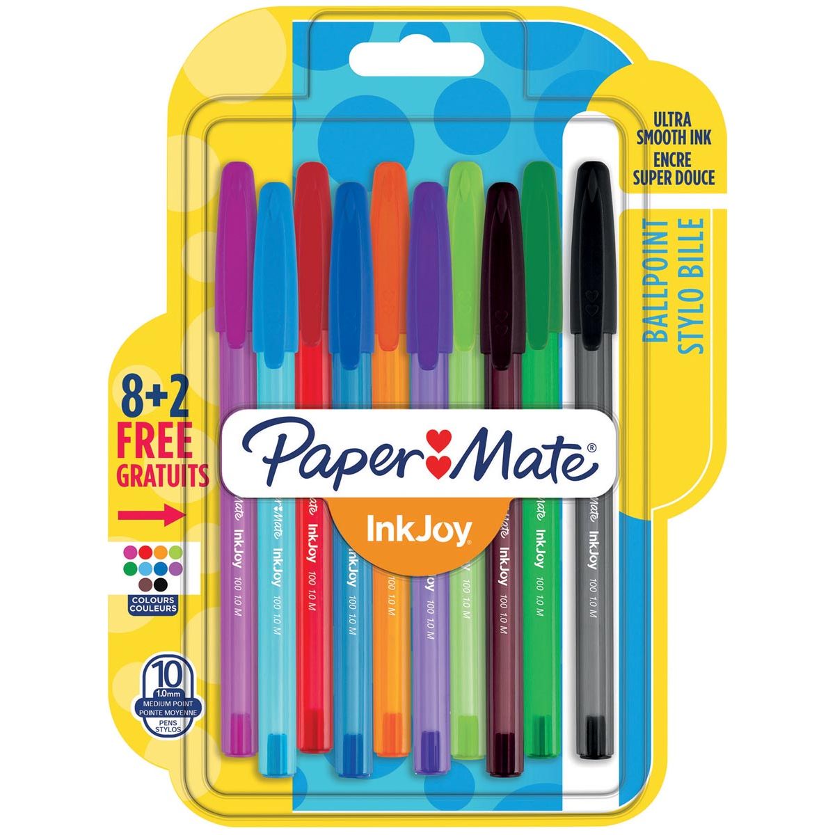 Paper Mate - Ballpen Inkjoy 100 mit Mütze, Blister 8 + 2 kostenlos