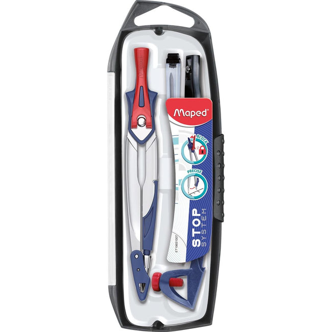 Maped - compas Stop System Coffret compas 5 pièces : 1 compas Stop System, 1 insert universel, 1 mine...