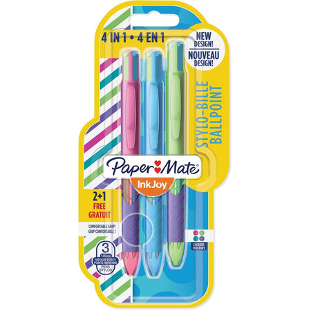 Paper Mate -  Inkjoy Quatro Joie de Vivre 4-kleurenbalpen, medium, klassieke inktkleuren, blister 2 + 1 grat