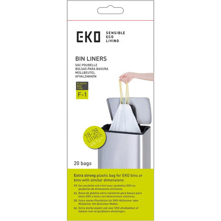Eko - Sac poubelle MDPE type F1 avec cordon 49x68cm 18-28L blanc rouleau de 20 pièces