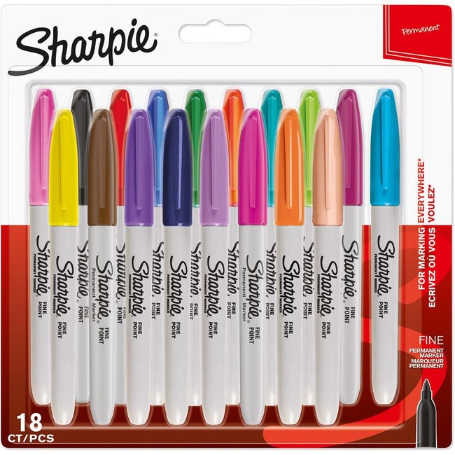 Sharpie - ie permanente marker, fijn, blister van 18 stuks in geassorteerde kleuren