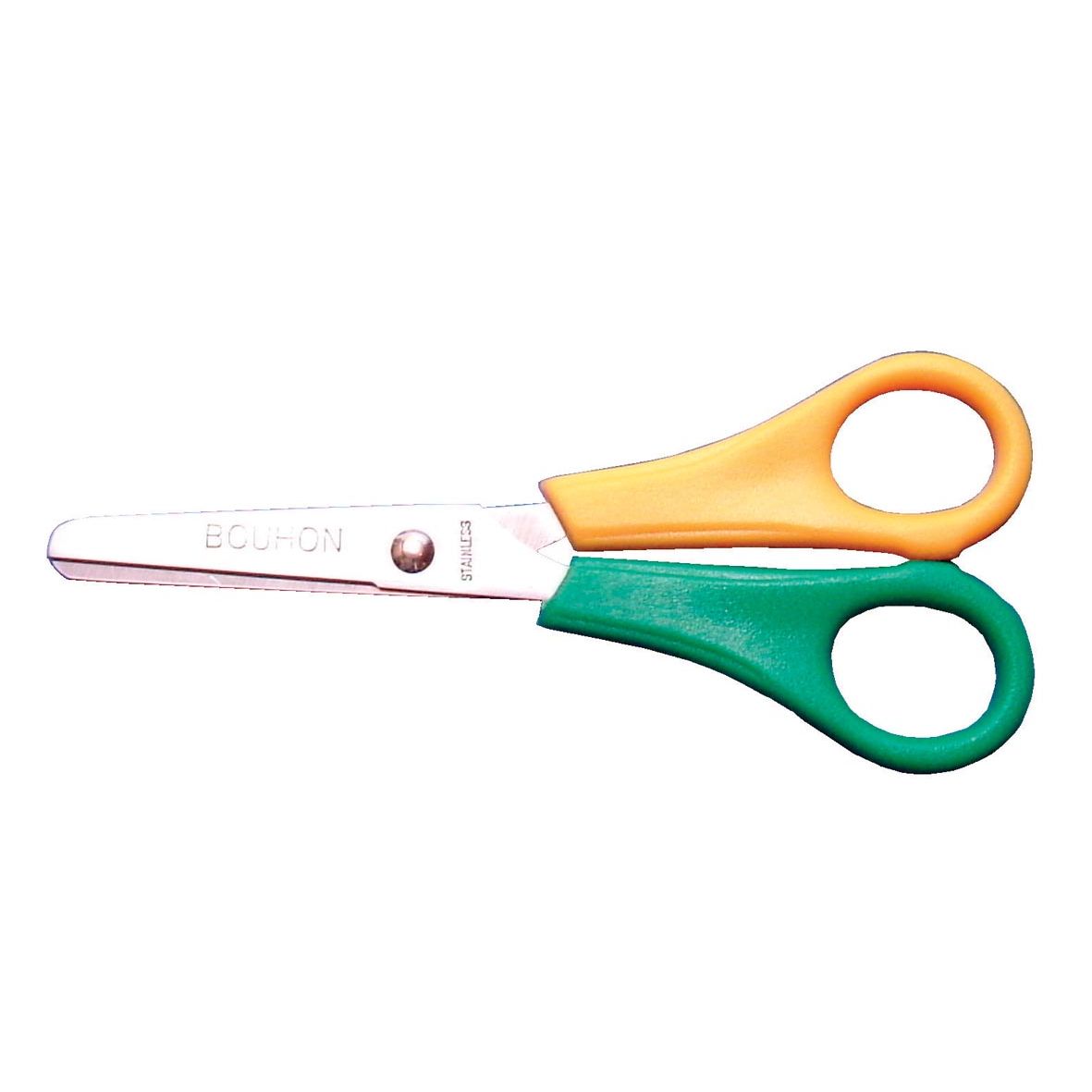 Bouhon -   schaar, ft 14 cm, links, ronde punt, RVS, geel/groen